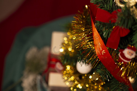 礼物平安夜圣诞树蝴蝶结氛围装扮金色纯色圣诞节玩具