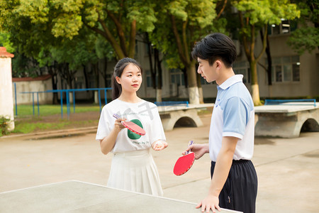 双打少年女孩美女帅哥运动健身加油乒乓球球拍球桌男孩