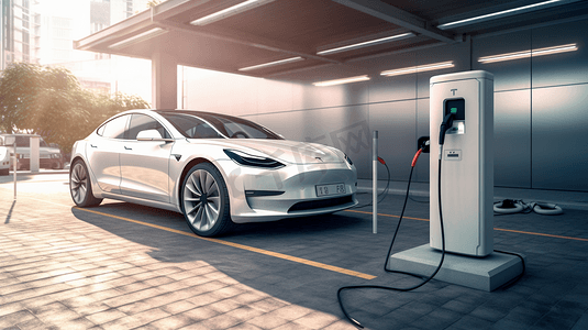 白色大气宣传海报摄影照片_白色新能源汽车充电充电桩