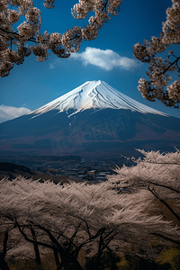 日本富士山远景摄影图