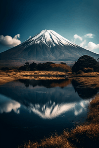 日本富士山远景摄影图