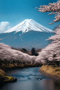 日本富士山远景摄影图