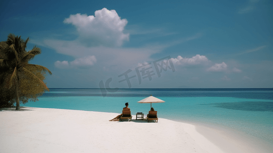 海景摄影照片_马尔代夫旅游度假海景情侣海滩天空摄影图