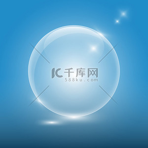 透明图标背景图片_蓝色背景上的透明玻璃球