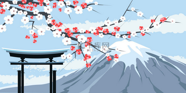 樱花背景图片_富士山与樱花的图形