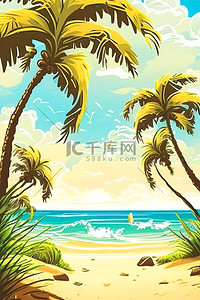 夏日海滨背景图片_夏日度假海滨椰树风情