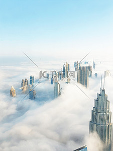 迪拜背景图片_迪拜天际线全景日落景观.