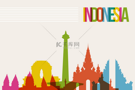 旅游背景图片_旅游印尼目的地地标天际线背景