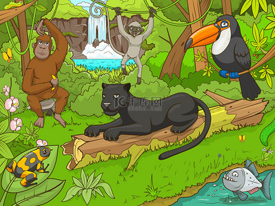 森林动物动物背景图片_丛林森林与动物卡通矢量