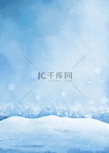插画新年挂件背景图片_雪景冬季圣诞蓝色背景