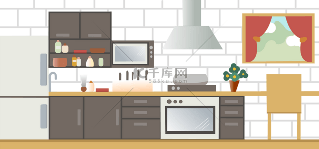 家庭背景图片_厨房背景卡通风格背景