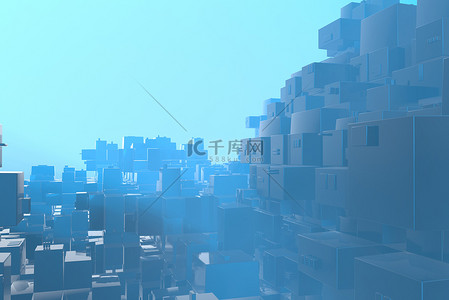 财富丰富概念的蓝色城市在日落光线抽象空间背景. 3 d 例证渲染