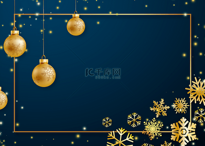 圣诞节质感垂吊金色灯球雪花装饰背景