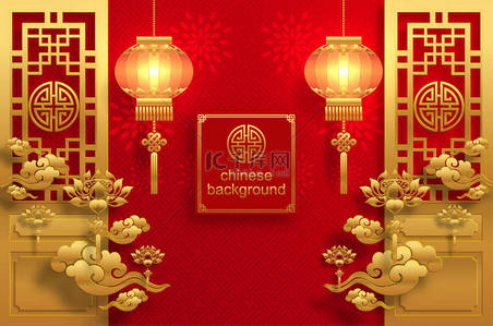 中国风禅意背景图片_中国东方婚礼邀请卡模板与美丽的图案在纸色背景.