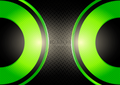 边框科技几何背景图片_游戏抽象绿色发光半圆形背景