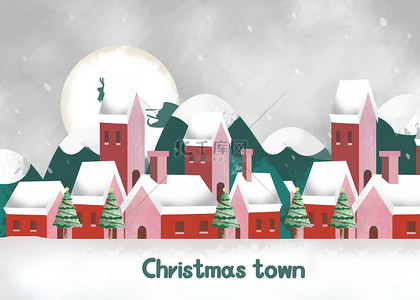 圣诞节卡通小镇背景