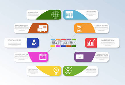 公司背景图片_矢量图。模板与十个彩色几何数字的矩形为图表、 业务、 演示文稿、 网页设计、 发射与 10 个选项，步骤的概念。文本和图标