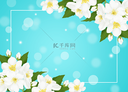 白色清新花卉背景图片_光效茉莉花白色线条框花朵背景