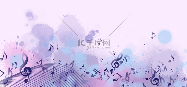 彩色创意水彩背景背景图片_音符抽象蓝紫色涂鸦水彩背景