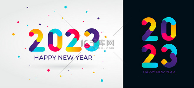新年快乐背景图片_2023具有渐变色的新年数字。2023新年快乐标志文字设计。矢量编号设计模板。问候卡片模板。圣诞节标志你的设计。附有标签的说明.