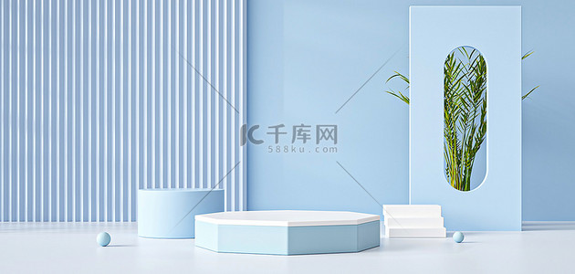 c4d电商展台背景图片_展台立体几何蓝色c4d