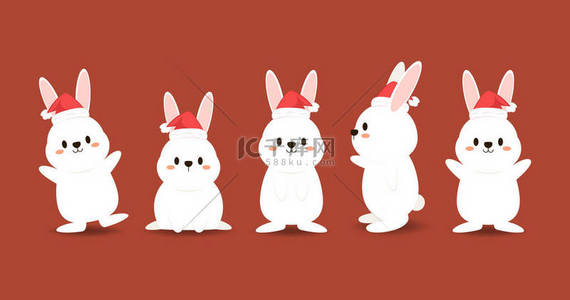 chinese背景图片_Happy Chinese new year greeting card 2023 with cute rabbit. Animal holidays cartoon character. Rabbit icon vector.