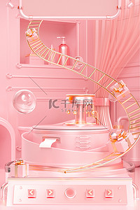 电商促销背景图片_妇女节阶梯粉色电商促销展台场景