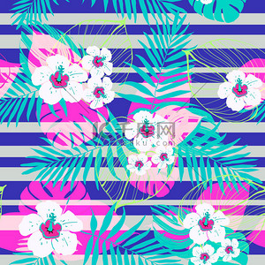 植物花卉图案背景图片_无缝的热带花卉图案