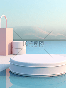 海边背景图片_夏季商品电商展台3D