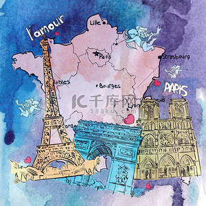 手绘背景图片_手绘水彩背景与法国的动机