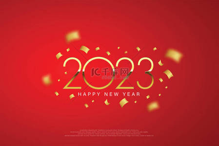 矢量的vip背景图片_2023新年快乐雅致的设计-红色背景上金色2023标识数字的矢量插图- 2023年完美排版保存奢侈设计和新年庆祝的日期.