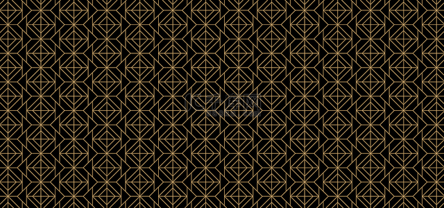 金色方形线条黑色无缝图案背景