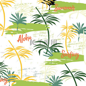 手绘海报背景图片_夏季设置手绘元素-火烈鸟, 书法, 鲜花, 热带树叶, 椰子。完美的网络, 卡, 海报, 封面, 标签, 邀请, 贴纸套件. 