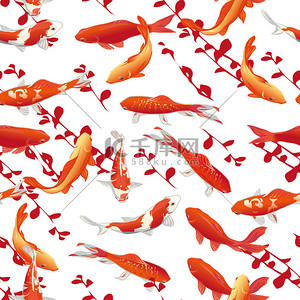 红色锦鲤鲤鱼无缝矢量打印