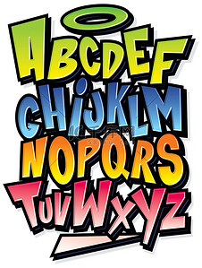 时髦的彩色卡通字体类型。矢量字母表