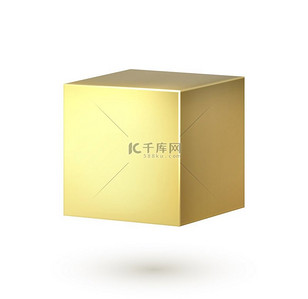 金色立方体逼真的三维正方形金盒子具有叠加光影效果的平滑表面几何锐边形状白色背景上的单个对象矢量隔离块模板金色立方体逼真的三维正方形金盒子烟雾