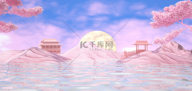 七夕七夕情人节背景图片_七夕c4d七夕场景背景