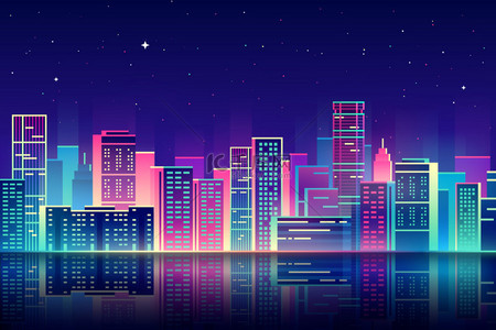 夜晚的城市霓虹灯发光插画.