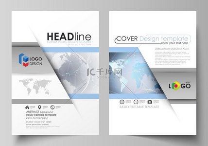 两个 A4 格式现代封面设计模板的可编辑布局的矢量插图，用于小册子、杂志、传单、报告。