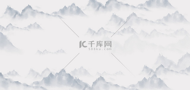 中国风水墨山水浅灰国风手绘banner