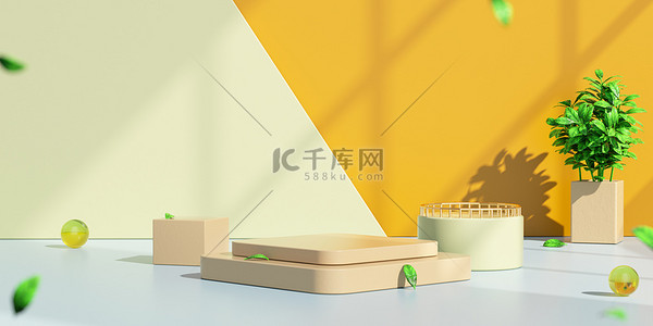 黄色背景背景图片_电商c4d小清新banner背景图