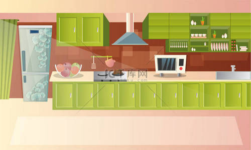 厨房背景图片_城市或现代厨房室内设计的电气设备和器具结构.