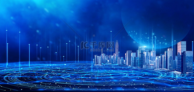 简约线条城市背景图片_城市未来科技线条蓝色简约大气商务