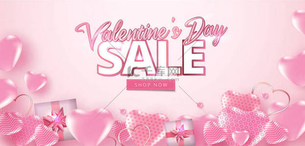海报粉红背景图片_情人节销售海报或横幅上有许多甜蜜的心和粉红。促销和购物模板，或为爱和情人节