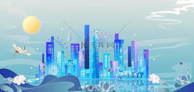 城市背景图片_上海城市建筑蓝色