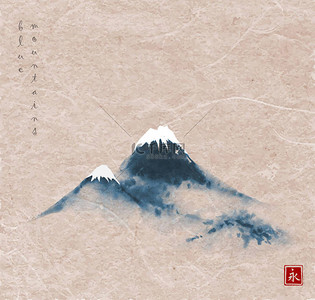 复古墨水背景背景图片_传统的日本苏美尔风格，东方复古墨水背景的薄雾蓝山