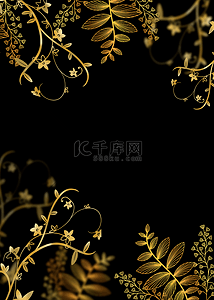 圣诞节黑金背景背景图片_黑金色调线稿植物背景