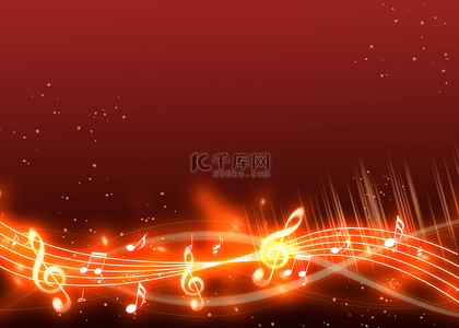 音乐元素背景图片_音乐音符抽象光效红色背景