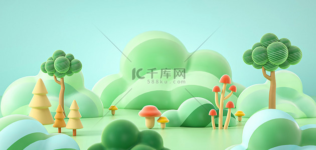 春背景图片_春天山体树木绿色c4d