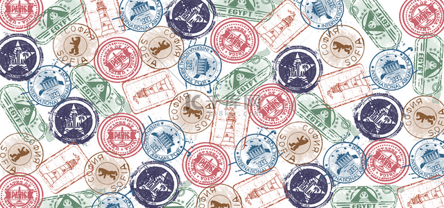 邮戳彩色复古老式邮票无缝标签背景